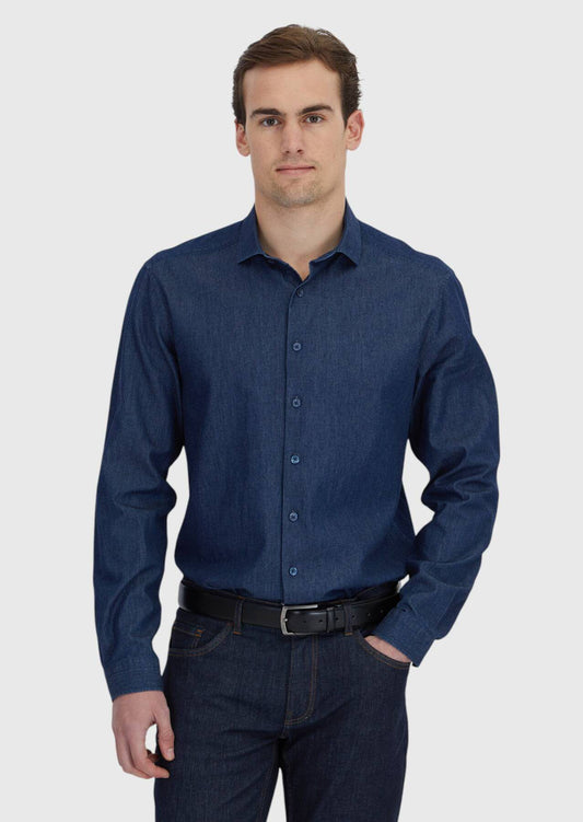 Indigo Unifarben Casual Fit Baumwollhemd