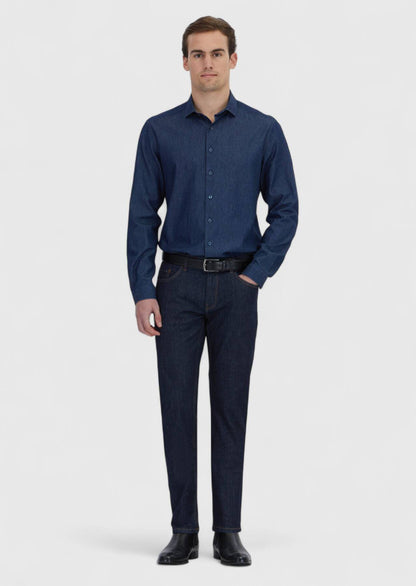 Indigo Unifarben Casual Fit Baumwollhemd