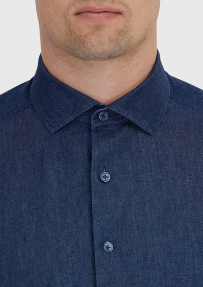Indigo Unifarben Casual Fit Baumwollhemd
