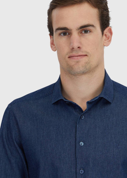 Indigo Unifarben Casual Fit Baumwollhemd