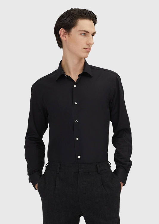 Schwarzes Regular Fit Baumwollhemd 100%