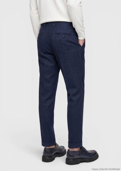 Helle Marineblaue Regular Fit Wollhose