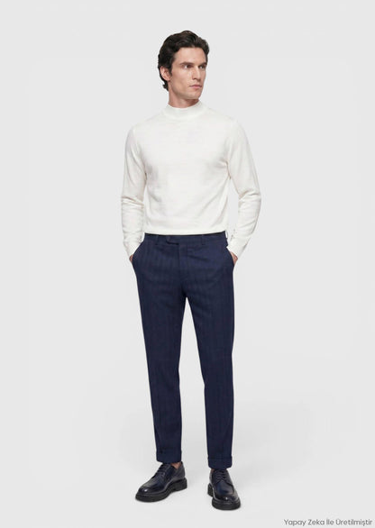 Helle Marineblaue Regular Fit Wollhose