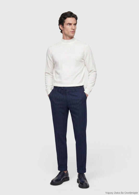 Helle Marineblaue Regular Fit Wollhose