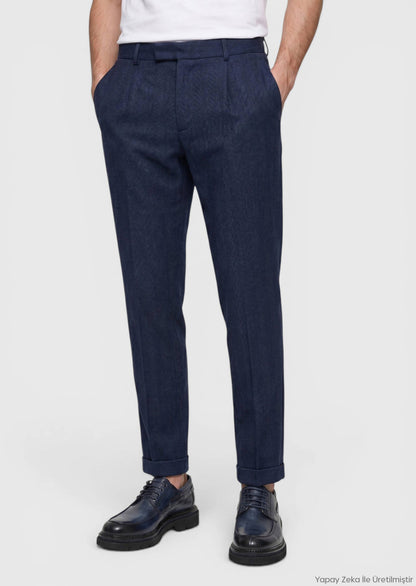 Helle Marineblaue Regular Fit Wollhose