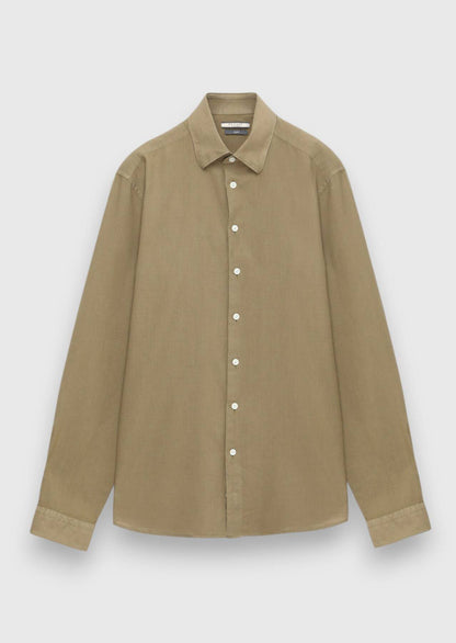 Khaki Unifarben Casual Baumwollhemd
