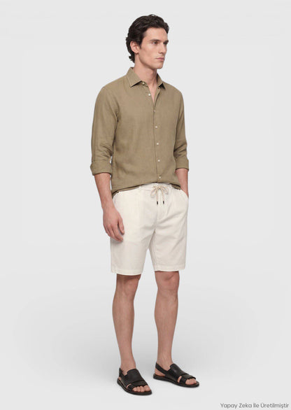Khaki Unifarben Casual Baumwollhemd