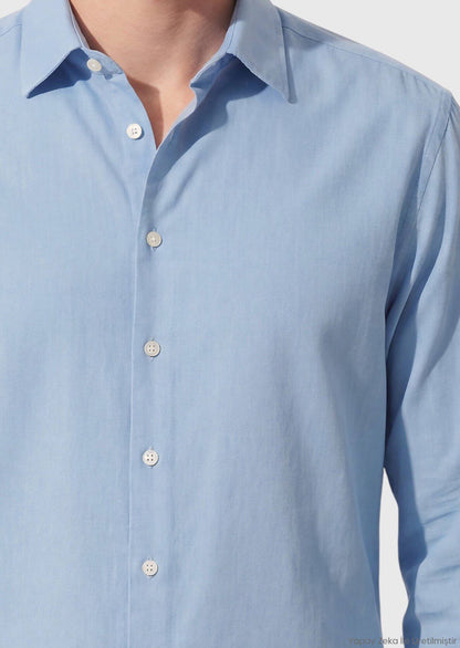 Blaues Casual Fit 100% Baumwollhemd