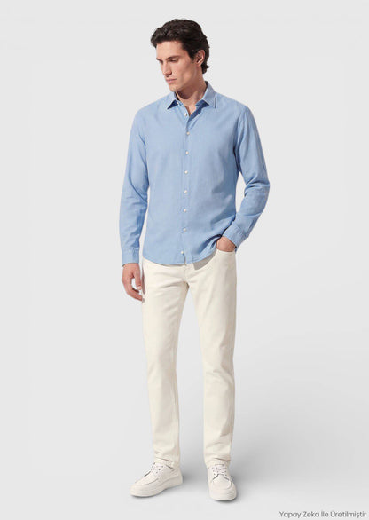 Blaues Casual Fit 100% Baumwollhemd