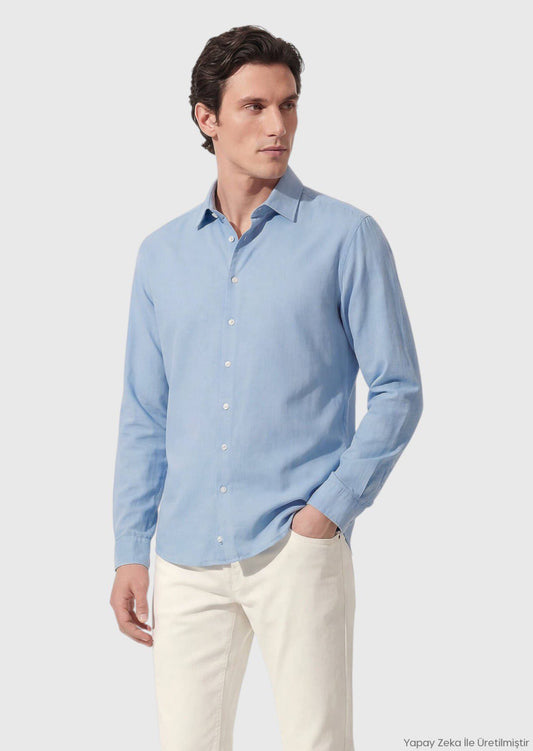 Blaues Casual Fit 100% Baumwollhemd