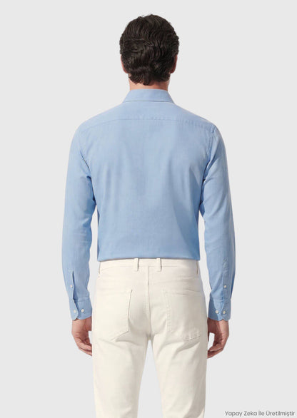 Blaues Casual Fit 100% Baumwollhemd