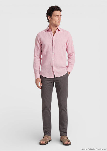 Rosa Schlichtes Casual 100% Baumwollhemd