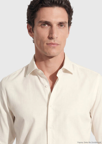 Beige Casual Fit 100% Baumwollhemd