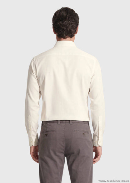 Beige Casual Fit 100% Baumwollhemd