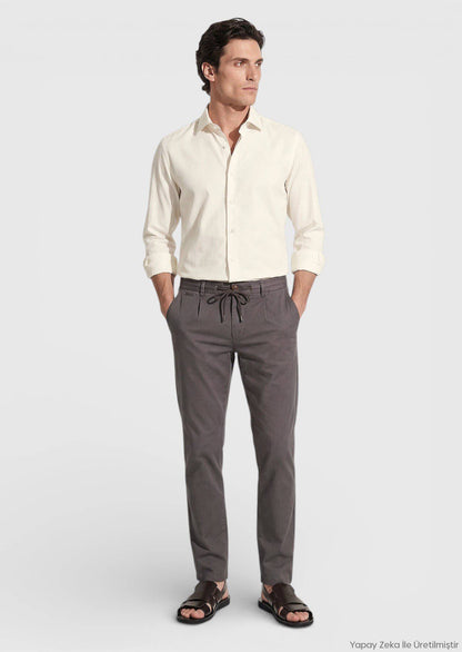 Beige Casual Fit 100% Baumwollhemd