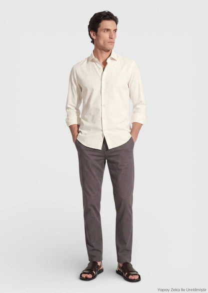 Beige Casual Fit 100% Baumwollhemd