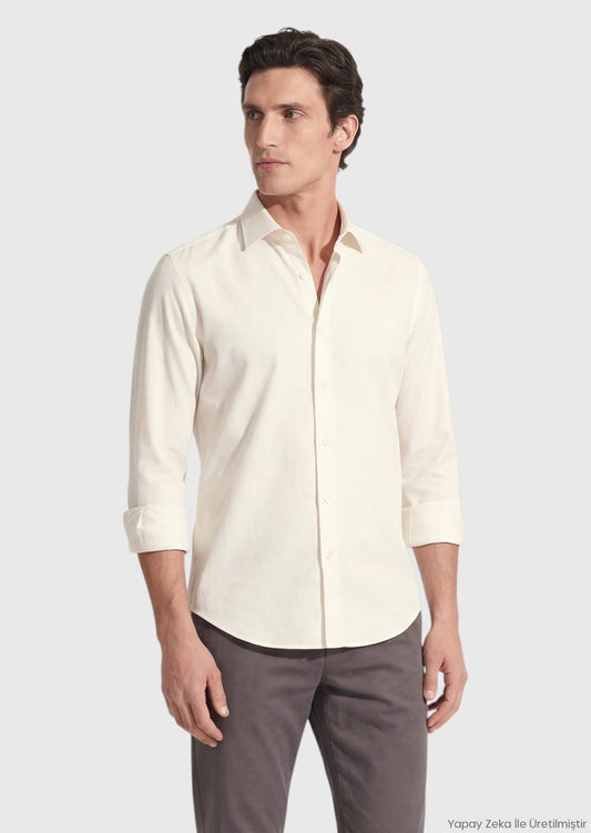 Beige Casual Fit 100% Baumwollhemd