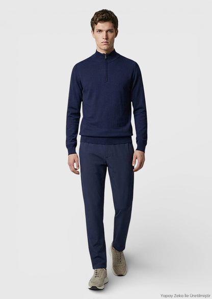 Marineblaues Strick-Sweatshirt