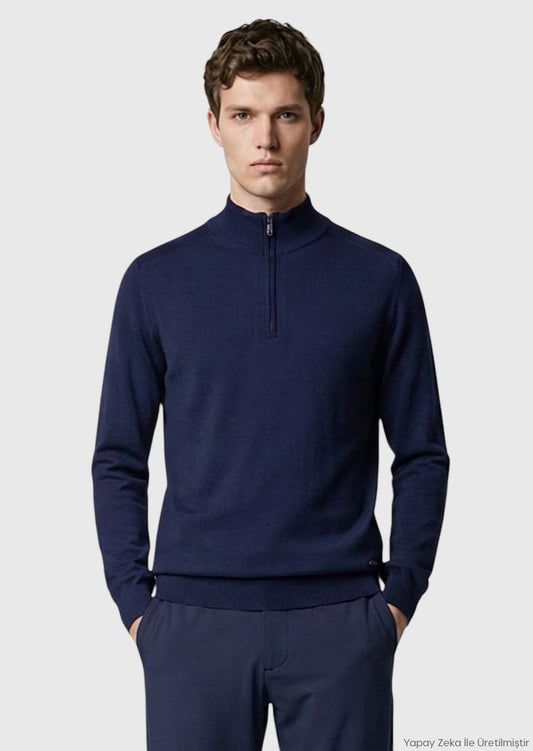 Marineblaues Strick-Sweatshirt