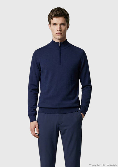 Marineblaues Strick-Sweatshirt