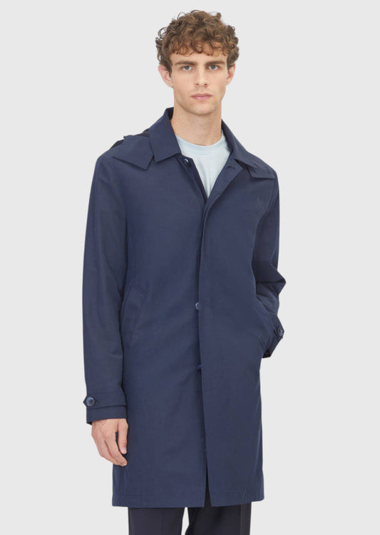 Marineblauer Regular Fit Kapuzenregenmantel