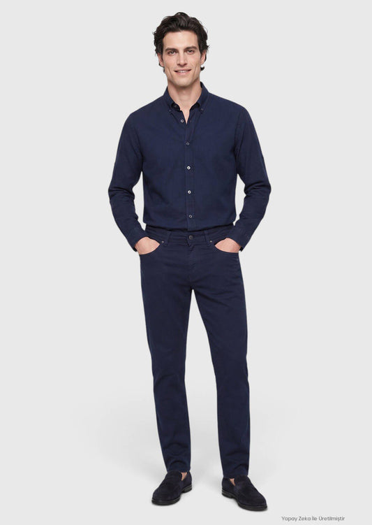 Marineblaue Velours Casual-Hose, Slim Fit
