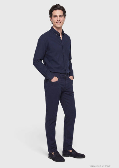 Marineblaue Velours Casual-Hose, Slim Fit