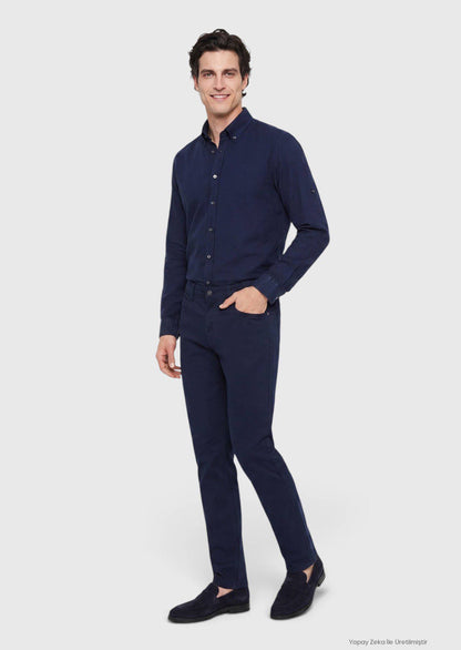 Marineblaue Velours Casual-Hose, Slim Fit