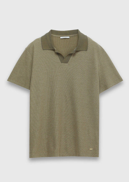 Khaki Jacquard T-Shirt aus 100% Baumwolle
