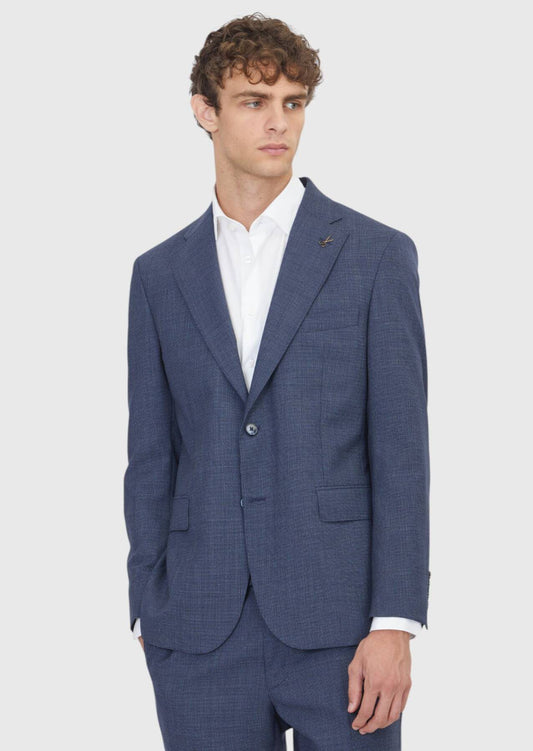 Helles Marineblau Karierter Anzug 100% Wolle