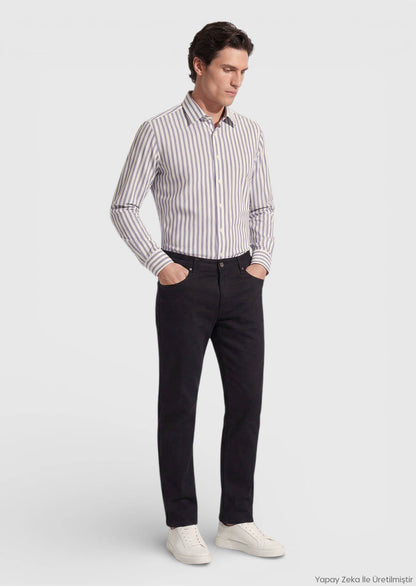 Schwarz Gestreiftes Regular Fit Casual Hemd