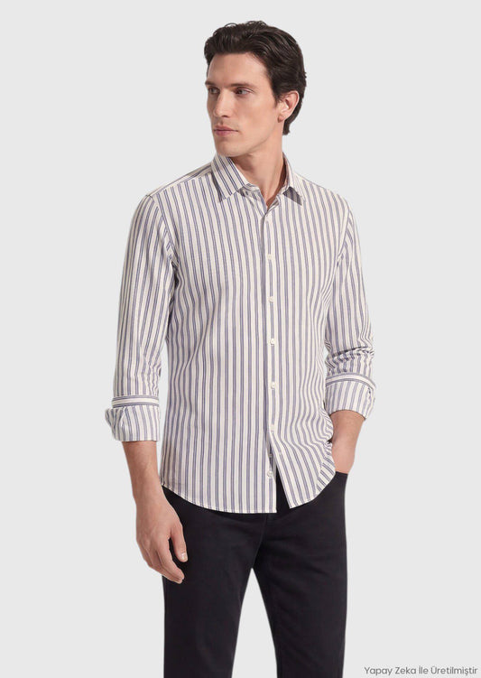Schwarz Gestreiftes Regular Fit Casual Hemd