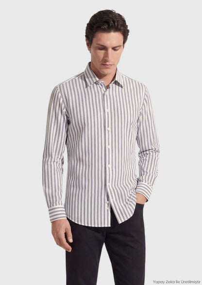 Schwarz Gestreiftes Regular Fit Casual Hemd