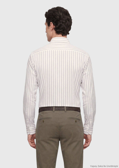 Grau Gestreiftes Regular Fit Casual Hemd