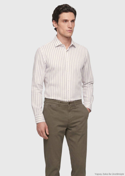 Grau Gestreiftes Regular Fit Casual Hemd