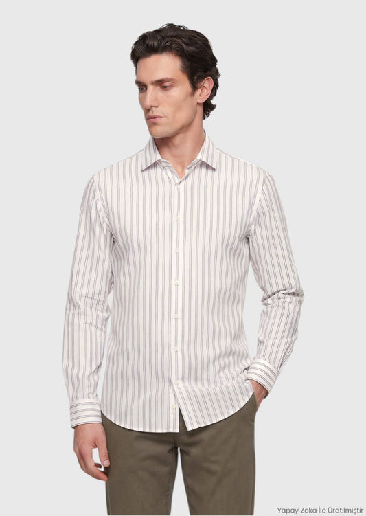 Grau Gestreiftes Regular Fit Casual Hemd