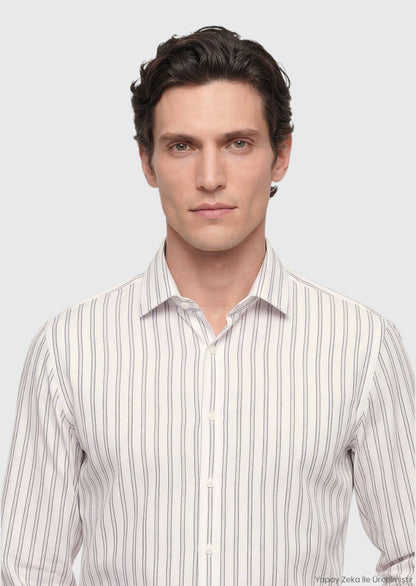 Grau Gestreiftes Regular Fit Casual Hemd