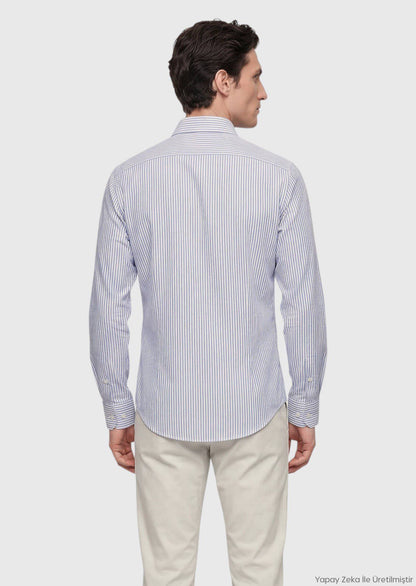 Helles Blau Gestreiftes Regular Fit Hemd