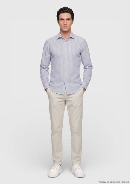 Helles Blau Gestreiftes Regular Fit Hemd