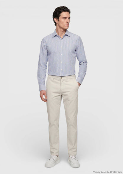 Helles Blau Gestreiftes Regular Fit Hemd