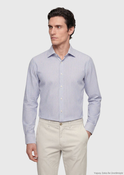 Helles Blau Gestreiftes Regular Fit Hemd