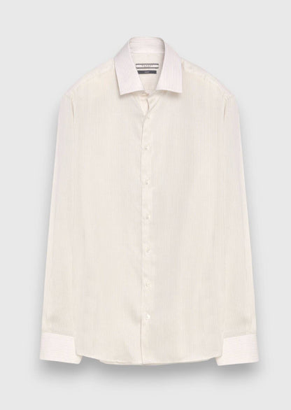 Beige Gestreiftes Casual Fit Baumwollhemd
