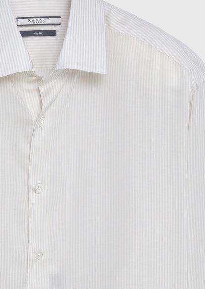 Beige Gestreiftes Casual Fit Baumwollhemd