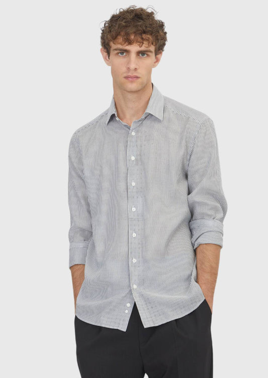 Schwarz Gestreiftes Casual Fit Baumwollhemd