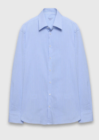 Blau Gestreiftes Regular Fit Baumwollhemd