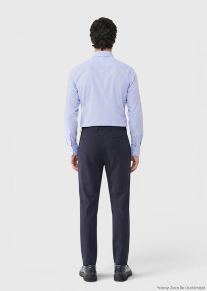 Blau Gestreiftes Regular Fit Baumwollhemd