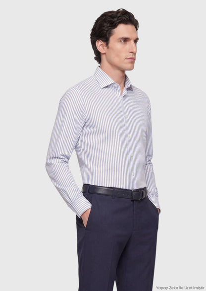 Helles Blau Gestreiftes Regular Fit Hemd