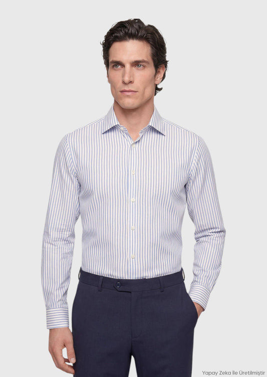Helles Blau Gestreiftes Regular Fit Hemd