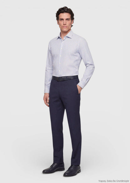 Helles Blau Gestreiftes Regular Fit Hemd