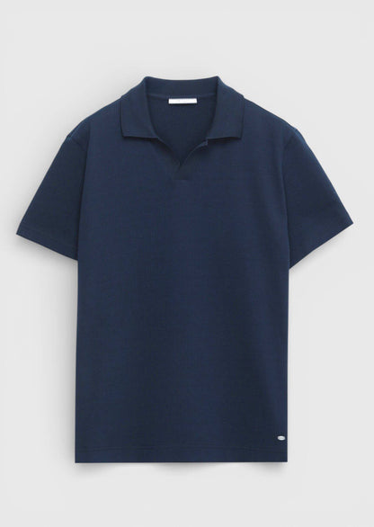 Marineblaues Ripp-T-Shirt aus 100% Baumwolle